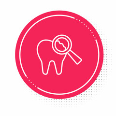 White line Broken tooth icon isolated on white background. Dental problem icon. Dental care symbol. Red circle button. Vector