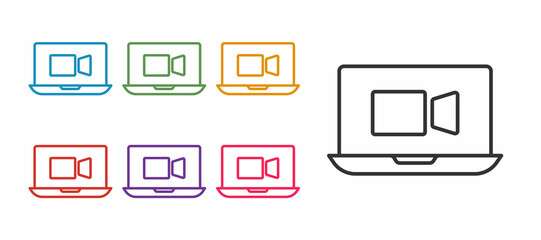 Set line Video chat conference icon isolated on white background. Online meeting work form home. Remote project management. Set icons colorful. Vector