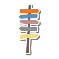 Signpost with colors flat cartoon style on white silhouette and gray shadow. Copy space for message. Vector illustration for any design.