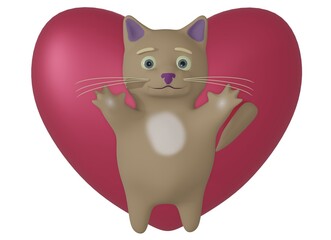 Cat and Heart and white background