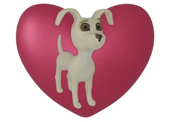 Dog and Heart and white background
