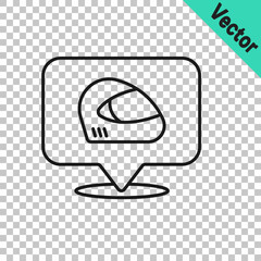 Black line Racing helmet icon isolated on transparent background. Extreme sport. Sport equipment. Vector