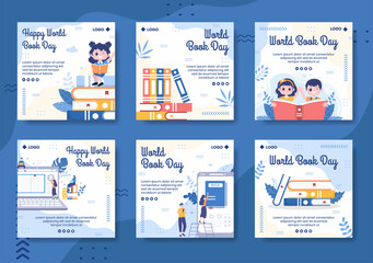 Fototapeta na wymiar World Book Day Post Template Flat Design Education Illustration Editable of Square Background Suitable for Social Media or Web Internet Ads