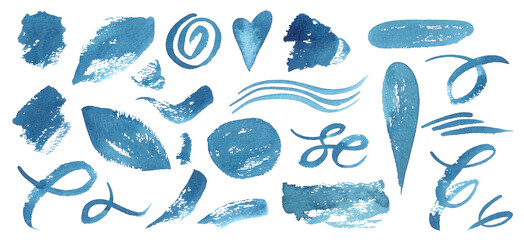 Watercolor set with spots and figures. Collection of hand-drawn  elements for you design.