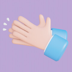 Cartoon 3d hands. Cartoon character hands clapping or applause with loud noise. Applause gesture. Emoticon sign. Congratulation. Winner. Success. Teamwork icon isolated on background, 3d rendering