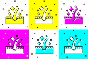 Set Organic essential oil for hair care treatment icon isolated on color background. Hair growth oil. Vector