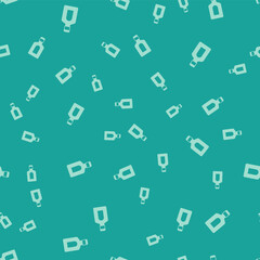 Green Bottle of shampoo icon isolated seamless pattern on green background. Vector