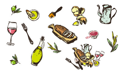 Obraz premium Casual Dining Cuisine Food Illustration Clipped Art