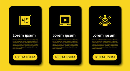 Set No alcohol, Online play video and Rating movie. Business infographic template. Vector