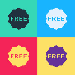 Pop art Price tag with an inscription Free icon isolated on color background. Badge for price. Promo tag discount. Vector