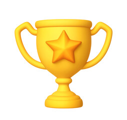 Cartoon winners trophy, champion cup with star isolated on white