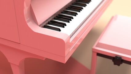 Pink-Gold Grand Piano under pink-soft yellow background. 3D illustration. 3D CG. 3D high quality rendering.  