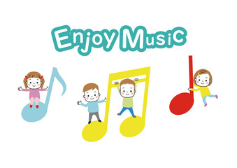 音符で遊ぶ子どもたち　Enjoy musicのロゴ