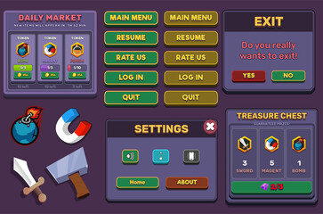 Action Game Ui Kit Menus, pop up, screens and Game elements 