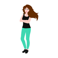 A slender girl athlete waiting for the start of sports activities in a fitness club. Vector illustration