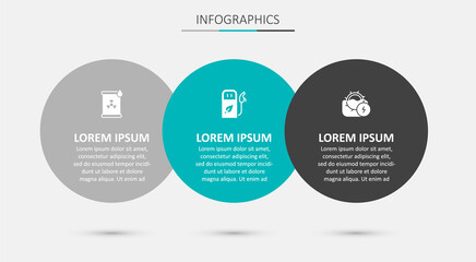 Set Petrol or gas station, Radioactive waste in barrel and Water mill. Business infographic template. Vector