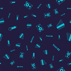 Set Microphone, Pan flute, Stereo speaker and Flute on seamless pattern. Vector © Iryna