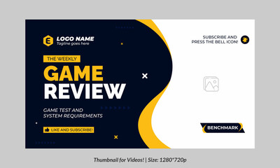Gaming video thumbnail for streaming and game review. Game review thumbnail. Editable video thumbnail design. Editable video thumbnail Premium Vector, Customizable Thumbnails banner art Video cover.