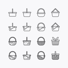 Bundle of Basket wicker vintage flat line icons collection. simple  design vector - obrazy, fototapety, plakaty