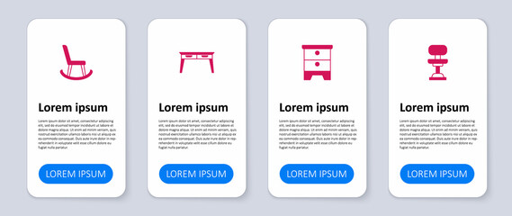 Set Office chair, Furniture nightstand, desk and Armchair. Business infographic template. Vector