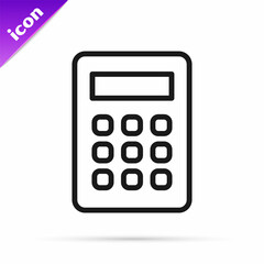 Black line Calculator icon isolated on white background. Accounting symbol. Business calculations mathematics education and finance. Vector