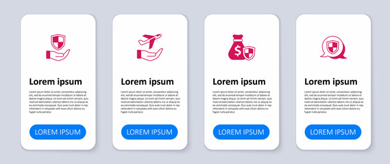 Set Shield, Money bag with shield, Plane in hand and . Business infographic template. Vector