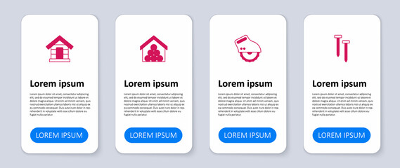 Set Metallic nails, Electric circular saw, Wooden logs and Dog house. Business infographic template. Vector