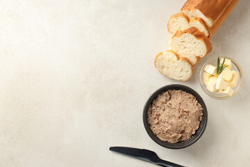 Concept of tasty food with pate, space for text