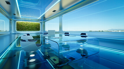 Obraz premium Modern sci-fi futuristic interior office design