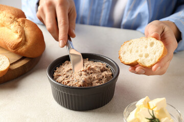 Concept of tasty food with pate, close up