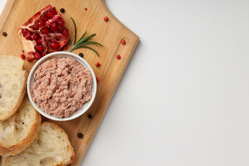Concept of tasty food with pate, space for text
