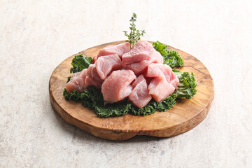 Raw pork meat cubes for coocking