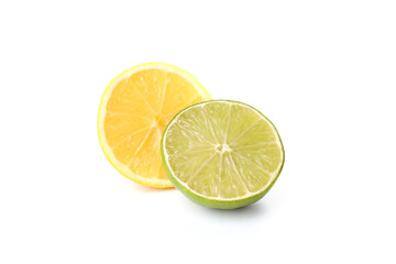 Naklejka na ściany i meble Halves of lemon and lime isolated on white background