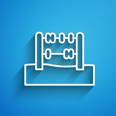 White line Abacus icon isolated on blue background. Traditional counting frame. Education sign. Mathematics school. Long shadow. Vector