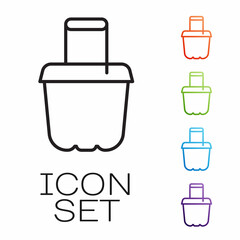 Black line Sand in bucket icon isolated on white background. Plastic kid toy. Summer icon. Set icons colorful. Vector