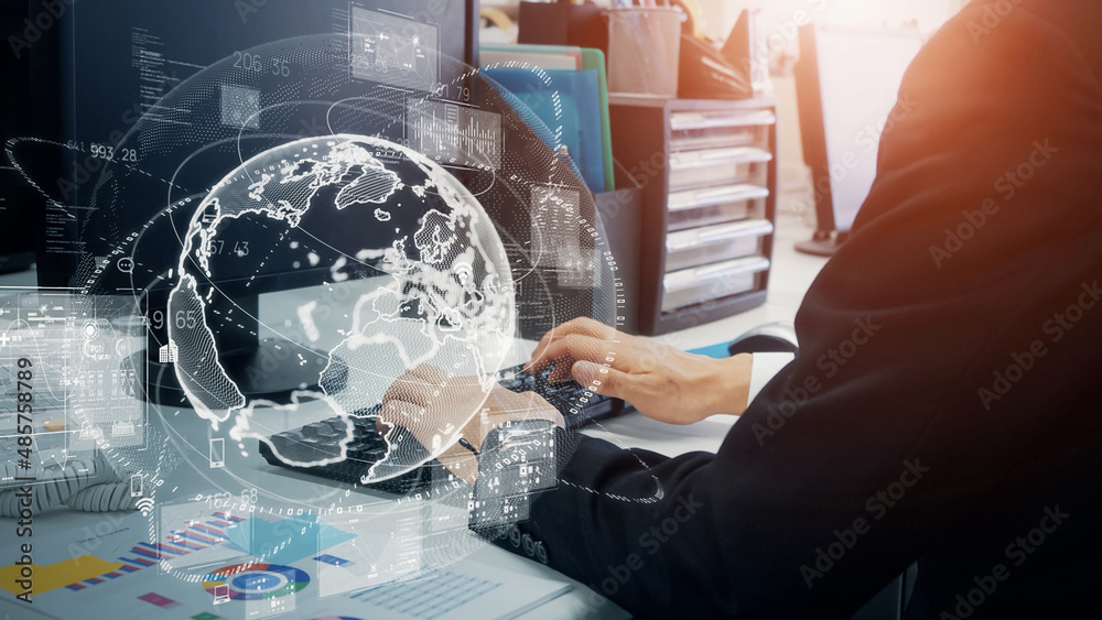 Poster global communication network concept. digital transformation.