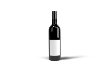 Wine bottle with empty label mockup isolated on white background. 3d rendering