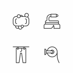 Set line Toilet paper roll, Drying clothes, Bar of soap and Brush for cleaning icon. Vector