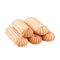 Stack of crunchy shortbread cookies isolated on white background