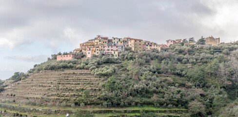 Fototapeta na wymiar hilltop inland village, Volastra, Italy
