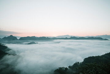 Nice view with sunshine and sea of mist in the morning