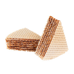 Slices of waffle cake with cooked sweetened condensed milk isolated on white