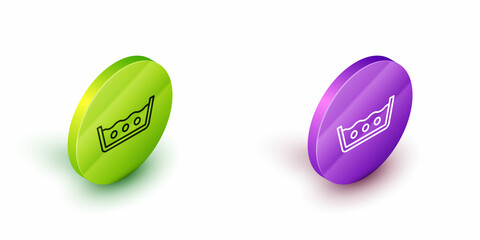 Isometric line Washing under 50 degrees celsius icon isolated on white background. Temperature wash. Green and purple circle buttons. Vector