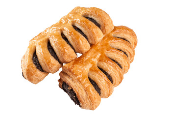 Puff pastries with poppy seeds filling isolated on white background