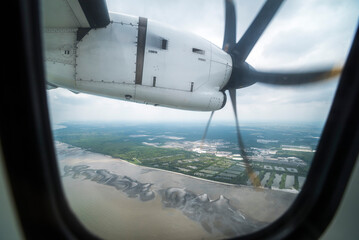 Naklejka na ściany i meble Aeroplane window view, Pulau Weh Island, Aceh Province, Sumatra, Indonesia, Asia