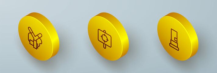 Set Isometric line Slingshot, Target sport and Cartridges icon. Vector