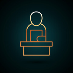 Fototapeta premium Gold line Breaking news icon isolated on dark blue background. News on television. News anchor broadcasting. Mass media. Evening news. Vector