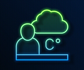 Glowing neon line Weather forecast icon isolated on blue background. Vector