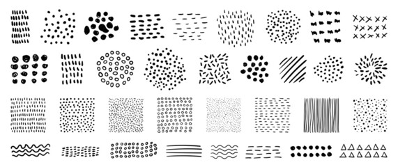 Hand drawn abstract vector textures. Minimal dotted and striped graphic patterns for creative design