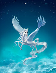 pegasus unicorn flying in the night sky